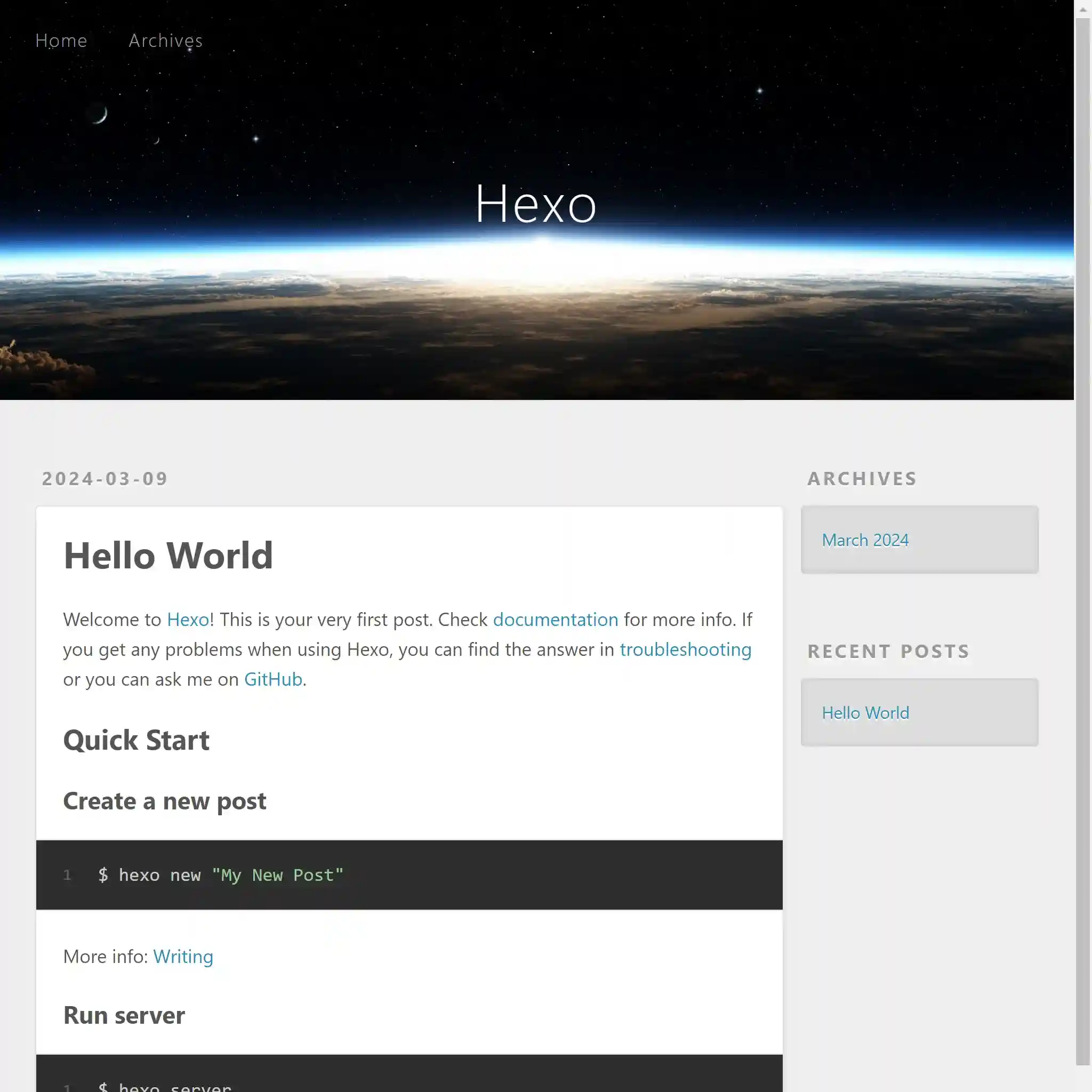 Hexoデフォルト画面